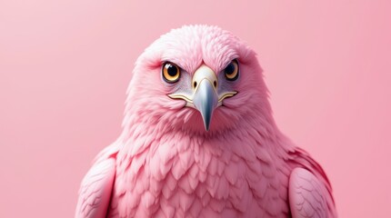 Fototapeta premium Vibrant Pink Bird With Striking Features Perched Against a Soft Pink Background
