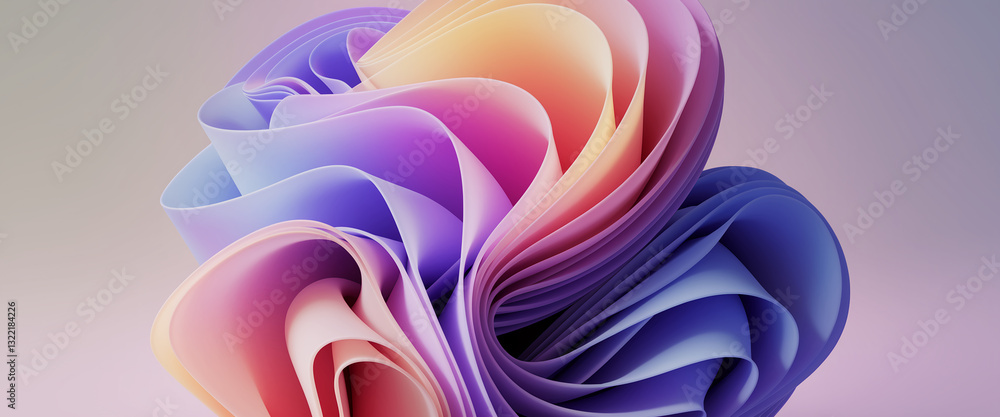 Poster abstract image of swirling pastel-colored shapes, creating a dynamic and flowing composition, showca
