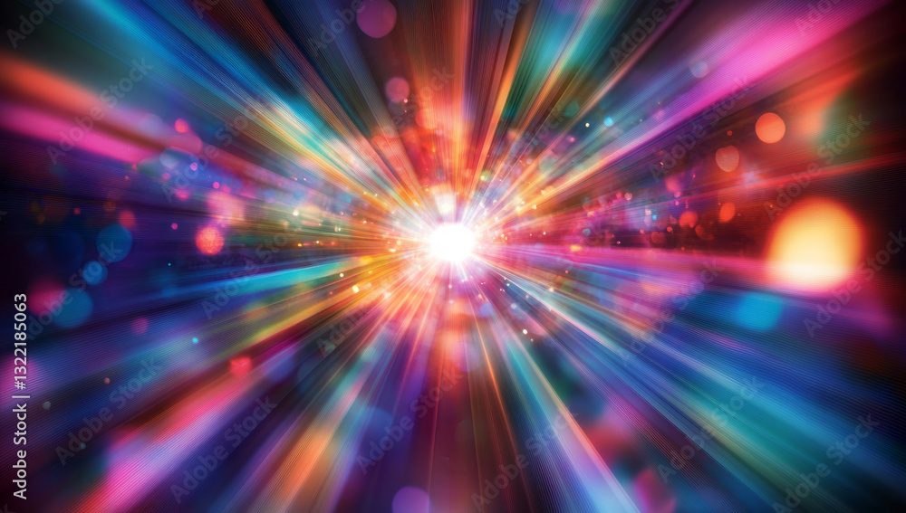 Poster abstract background with colorful light rays and lens flare