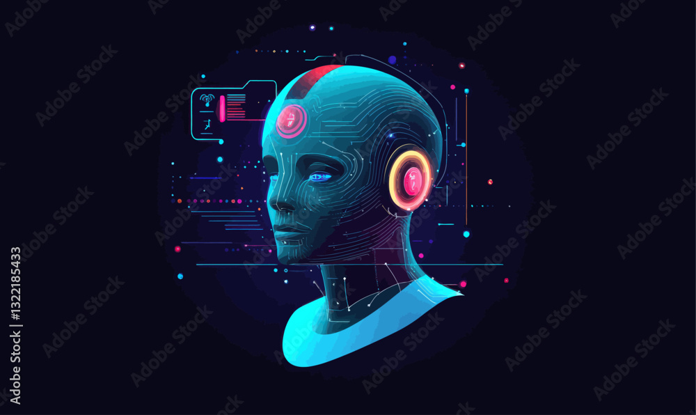 Aufkleber futuristic ai humanoid head: robotics and generative technology concept