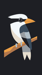 Colorful Kookabura on Branch Flat Icon Illustration for Animal Lovers