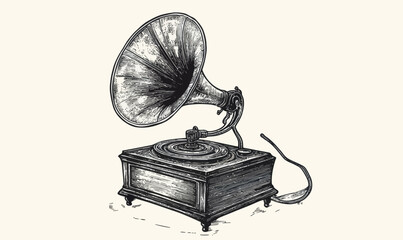 Vintage Phonograph Gramophone Retro Engraved Vector Illustration for Nostalgic Themes