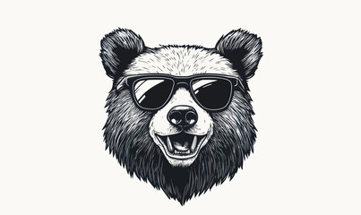 Fototapeta premium Bear Wearing Glasses Engraving Style Vector Illustration for Branding and Design