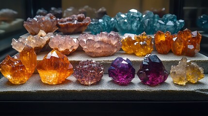 A vibrant gemstone display featuring a dazzling mix of rich hues and complex patterns