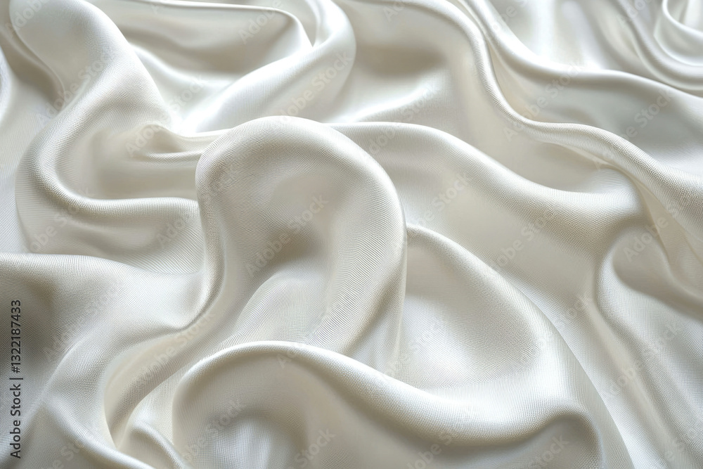Poster Draped creamy white satin fabric with soft folds and gentle curves creating luxurious texture.