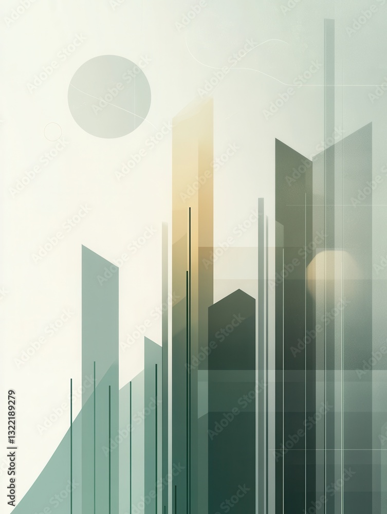 Poster clean design featuring abstract financial charts highlighting trends and data visualization in muted