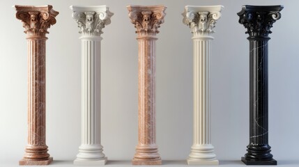 Elegant column designs in various colors showcase classic architectural style.