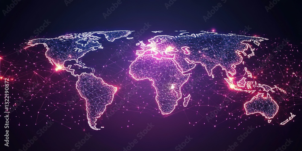 Poster network connectivity map showcasing global data flow and digital connections across continents
