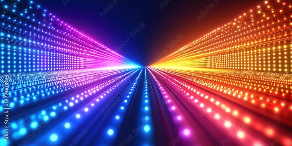 Poster bright lights create a dynamic visual experience with vibrant colors and a sense of depth in a dark 