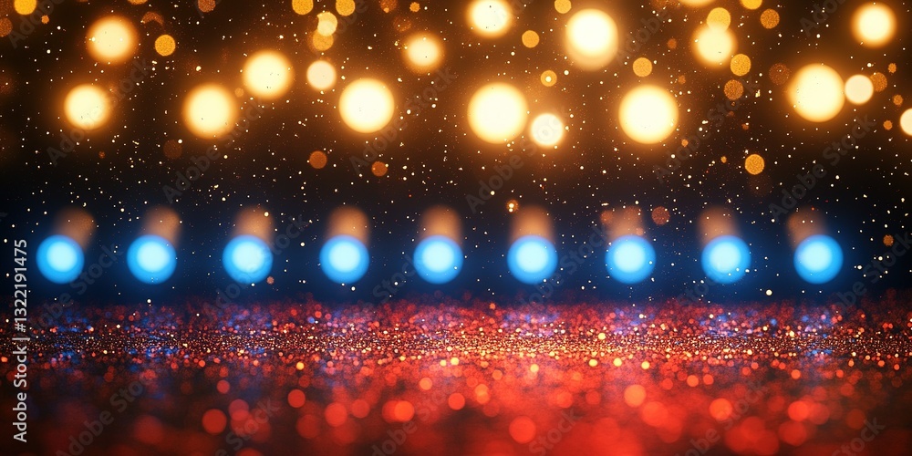 Poster vibrant lights illuminate a festive background with shimmering textures and soft bokeh effects at a 