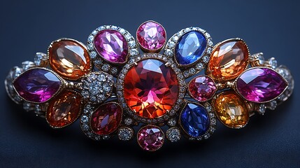 A luxurious composition of multicolored gemstones with brilliant hues and complex patterns