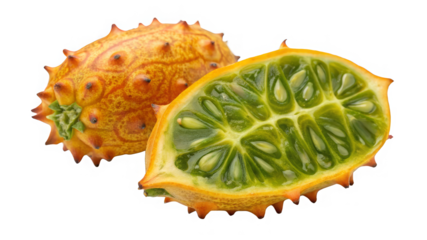 Horned melon (kiwano) isolated on a transparent background.	