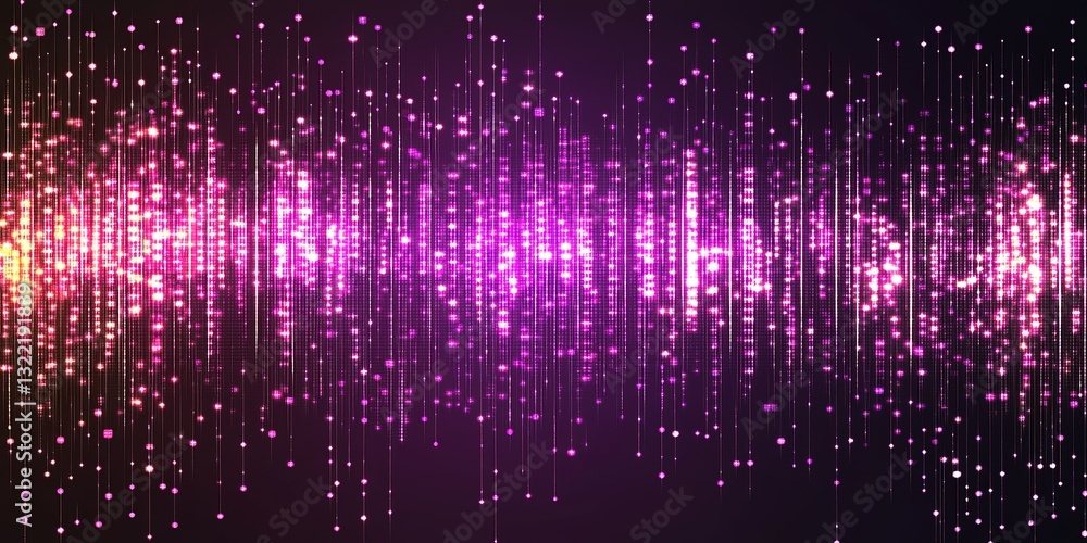 Poster vibrant wave of sound frequencies displayed in bright colors with a gradient of pinks and whites