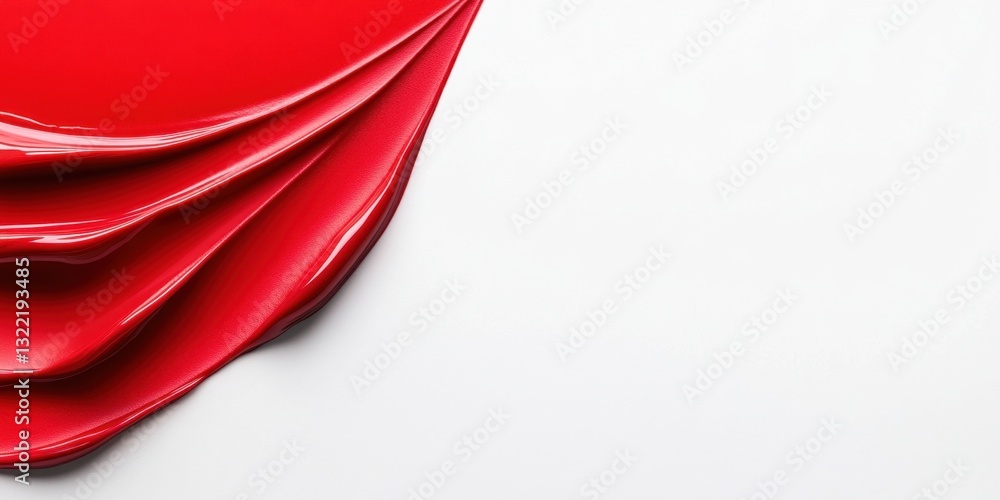 Poster a red ribbon is shown in a row on a white background. the ribbon is red and has a shiny, wet appeara