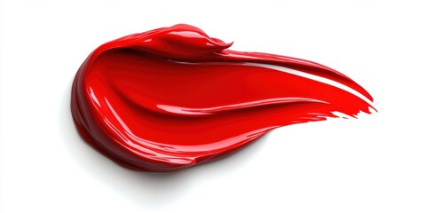 Fototapeta premium A red brush stroke on a white background. The brush stroke is long and has a wavy appearance
