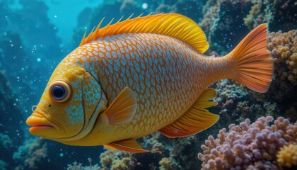 Yellow Spotted Fish Swims Near Coral Reef