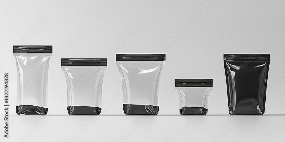 Poster various sizes of transparent resealable bags arranged neatly on a light background