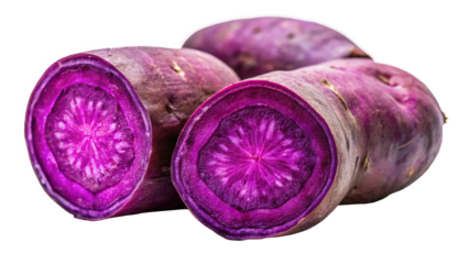Purple sweet potato isolated on a transparent background.	