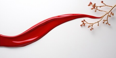 Classy ruby red oil painting with textured brushstrokes and subtle rose gold floral line art.