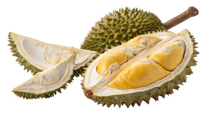 Obraz premium Cut open durian isolated on a transparent background. 
