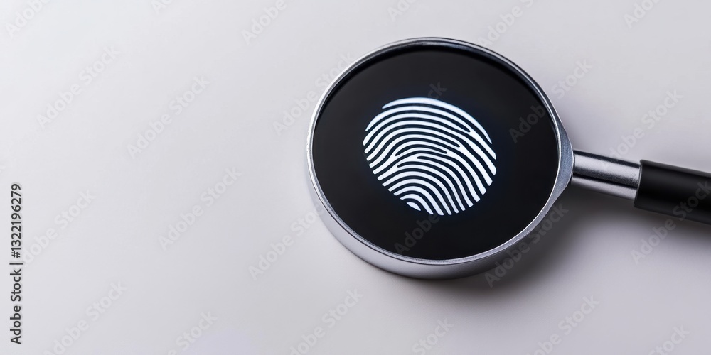 Poster a magnifying glass is used to examine a fingerprint. the fingerprint is a unique pattern that can be