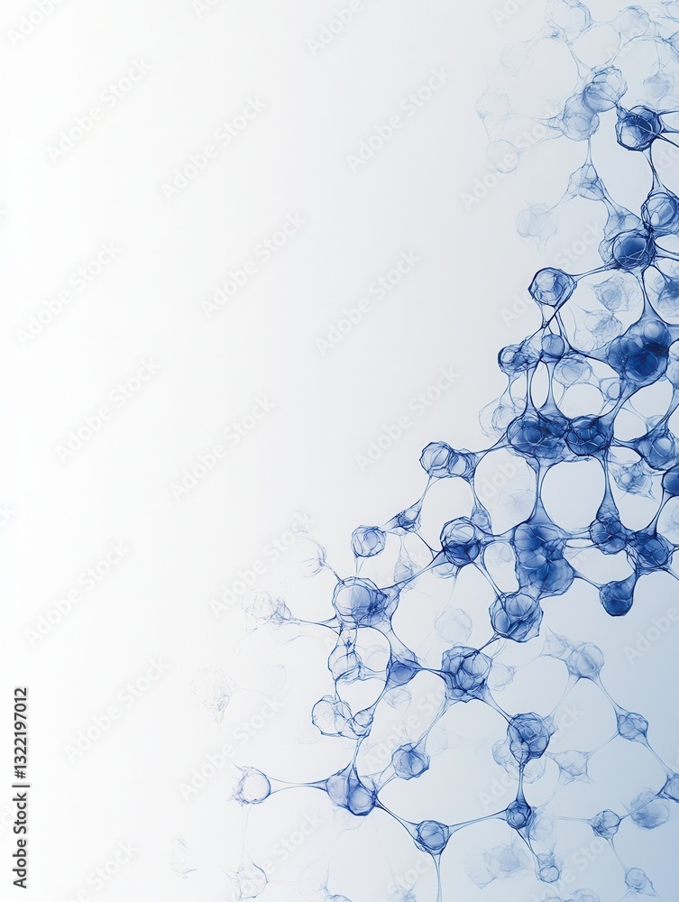 Poster abstract molecular structures create a scientific backdrop with a light blue theme and soft gradient
