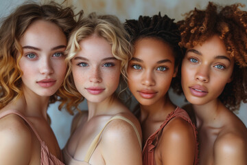 Obraz premium Portrait of beautiful diverse young women / friendship and diversity 