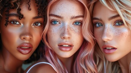 Portrait of beautiful diverse young women / friendship and diversity	