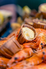 Fresh shrimp with aioli sauce at a seafood restaurant