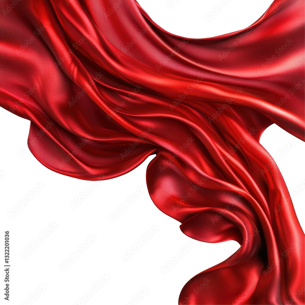 Aufkleber flowing red cloth drapes elegantly over a white background in an artistic display of texture and col