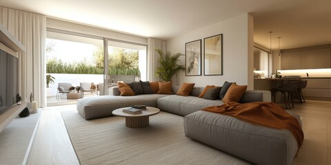 Fototapeta premium A modern living room with a view of the outside