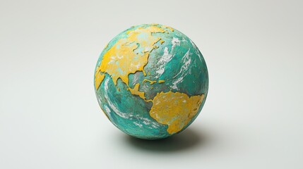 Playful miniature earth model with vibrant colors against white