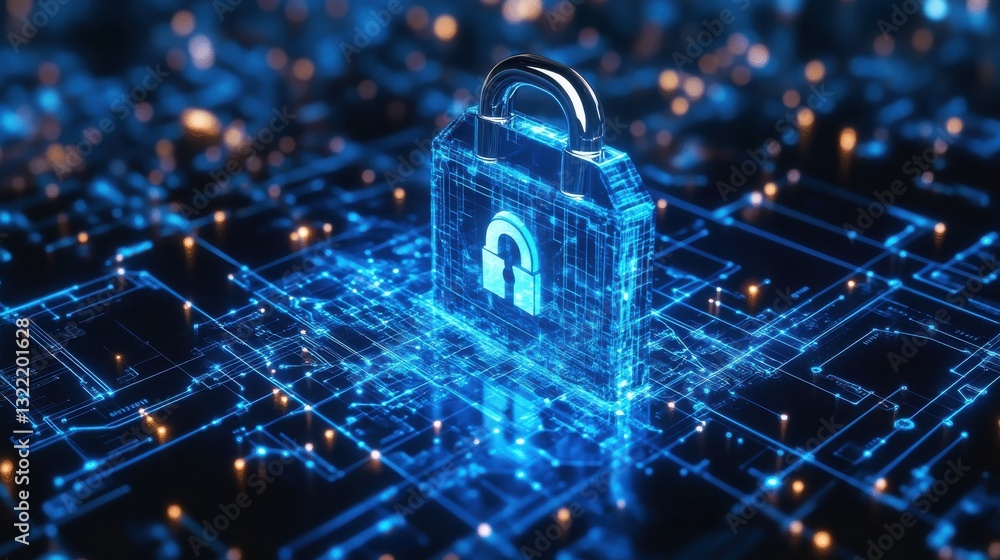 Aufkleber endpoint security concept in cybersecurity: blue micro scheme symbolizing complex digital network co