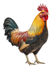 Fototapeta premium Colorful Rooster with Vibrant Feathers in Isolated Background, Isolated on Transparent Background