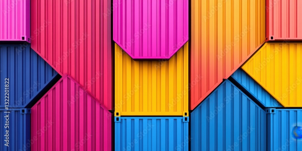 Poster a colorful image of a building with many different colored containers. the colors are bright and vib