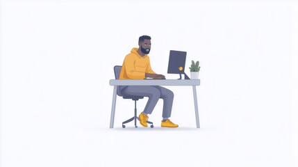 Fototapeta premium Programmer working from home sitting at desk using computer