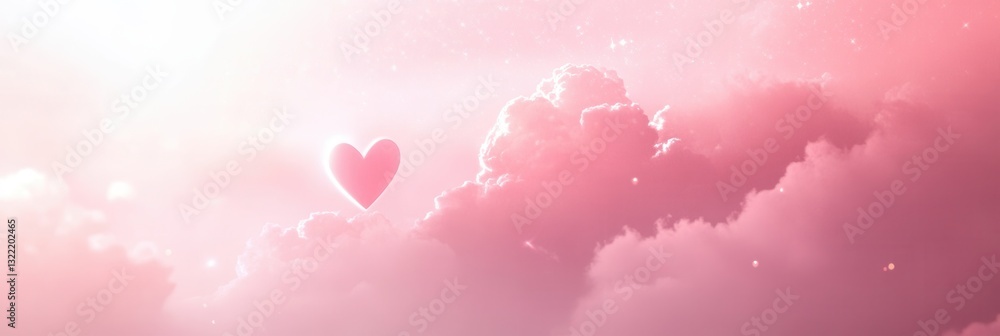 Aufkleber Dreamy soft pink clouds with heart shapes and glowing sparkles create a romantic atmosphere in the sky