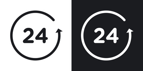 24 Hour time icons in solid black and white collection