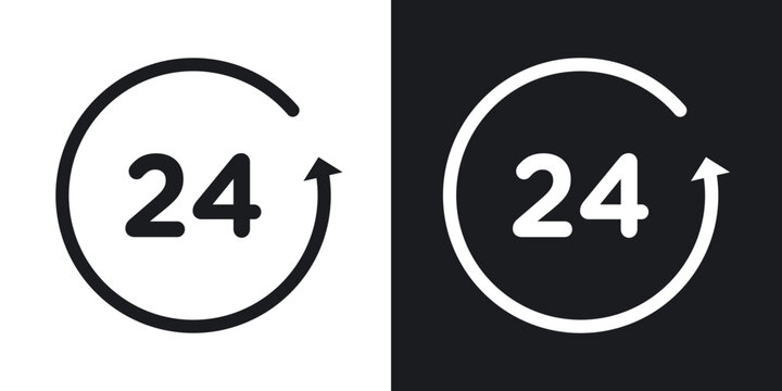 24 Hour time icons in solid black and white collection