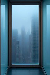 Naklejka premium Foggy Cityscape View from a Modern Apartment Window at Night
