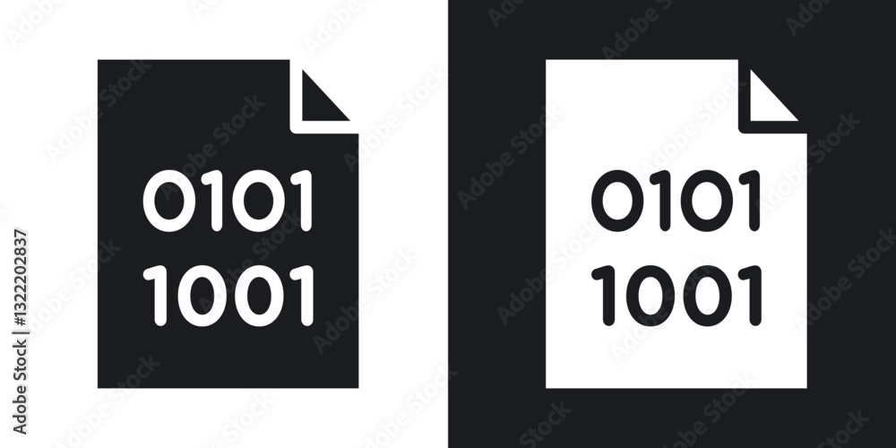 Poster binary code icons in solid black and white collection