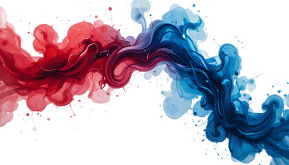 A vibrant watercolor splash blending red and blue on a white background, enhanced by AI to symbolize creativity and futuristic artistic expression.
