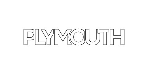 Plymouth city in the United Kingdom design features a geometric style illustration with bold typography in a modern font on white background.
