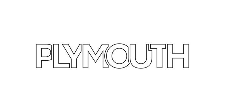 Plymouth city in the United Kingdom design features a geometric style illustration with bold typography in a modern font on white background.