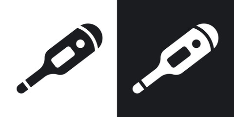 Digital thermometer icons in solid black and white collection