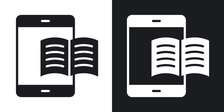 Ebook icons in solid black and white collection