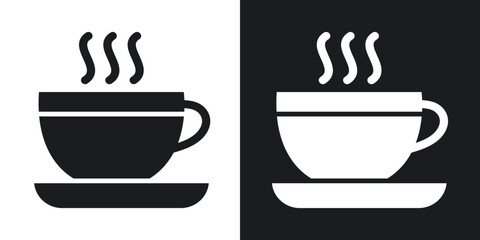 Hot coffee cup icons in solid black and white collection