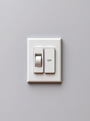Light switch on grey wall. On and Off switch. Saving energy concept