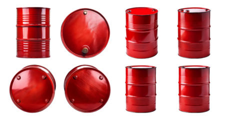 Red Metal Drums Collection for Industrial and Commercial Use, PNG bundle collection, Isolated on Transparent Background
