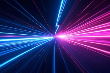 A vibrant neon-colored streaks of blue, pink, and purple against a dark backdrop